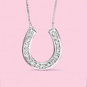 14K White Gold & Genuine Diamond Lucky Horseshoe Necklace